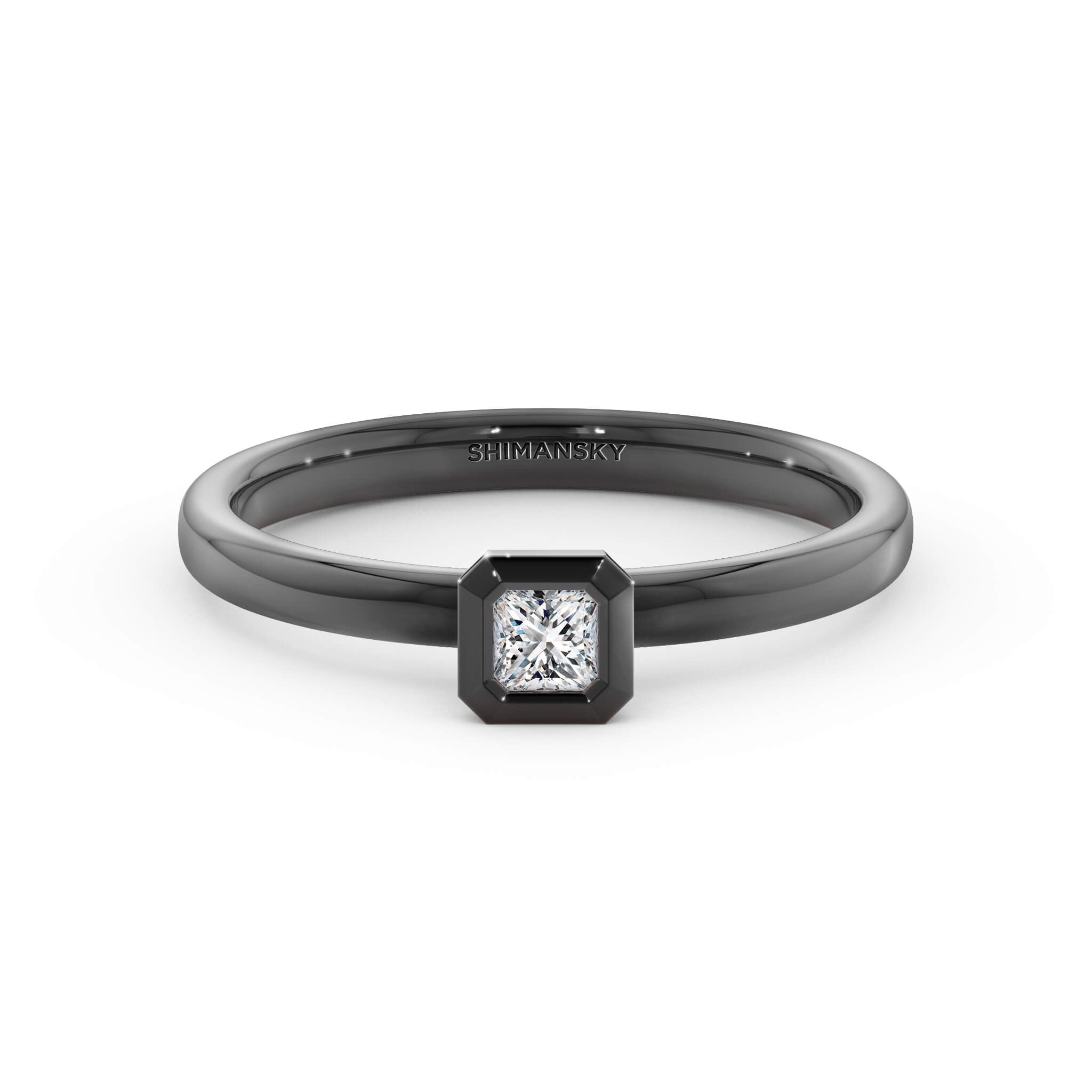 My Girl 0.14 Carat Diamond Tube Set Solitaire Ring  Shiny Black Rhodium 18K White Gold Front View