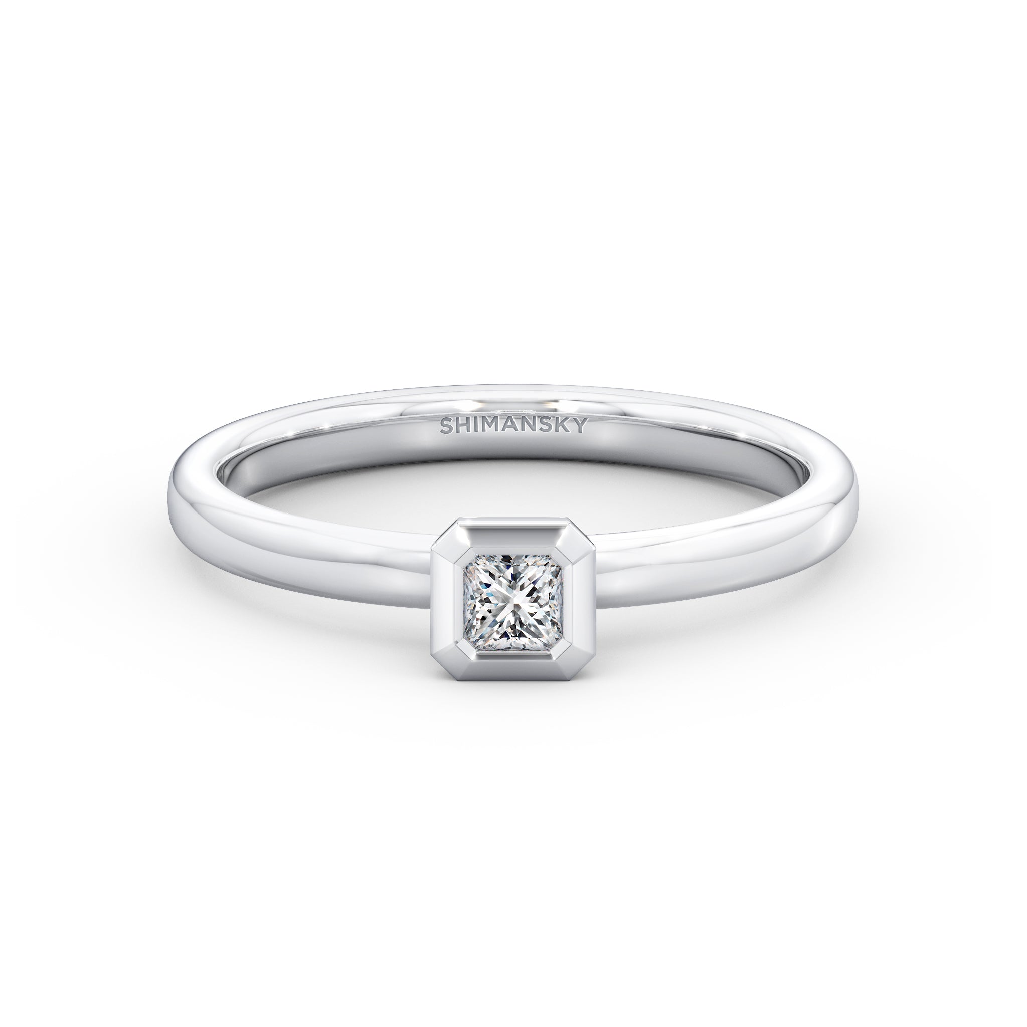 My Girl 0.13 Carat Diamond Tube Set Solitaire Ring | Shiny 14K White Gold Front View