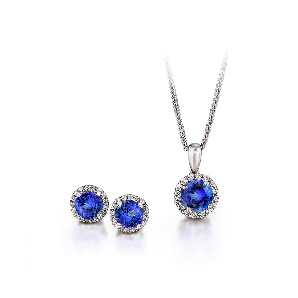 Shimansky Tanzanite and diamond jewellery set with earrings and pendant