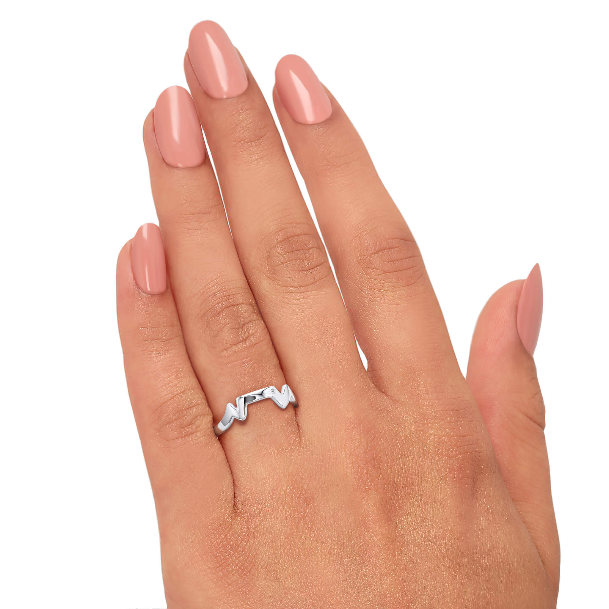 Table Mountain Single Diamond Ring in Silver Hand View