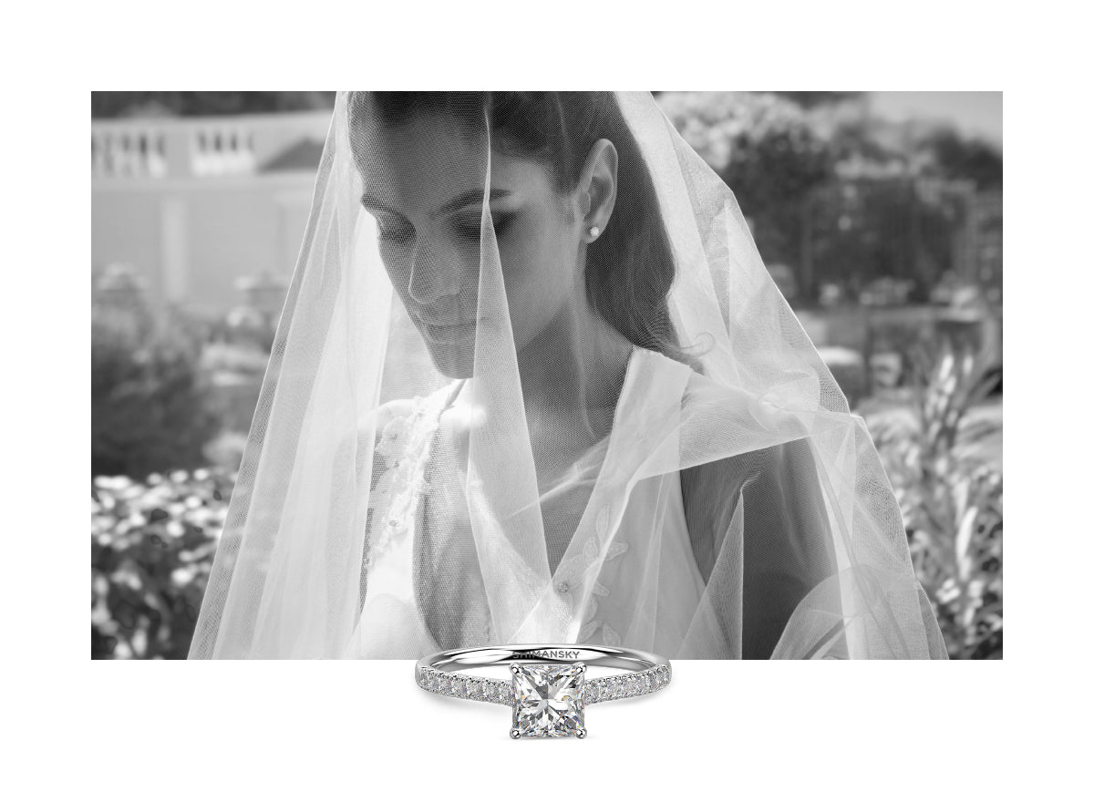 Bride in a viel with the signature My Girl Diamond Engagement Ring