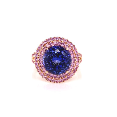 Shimansky - Tanzanite and Sapphire Double Microset Halo 5.00ct ring crafted in 18K Rose Gold Product Video