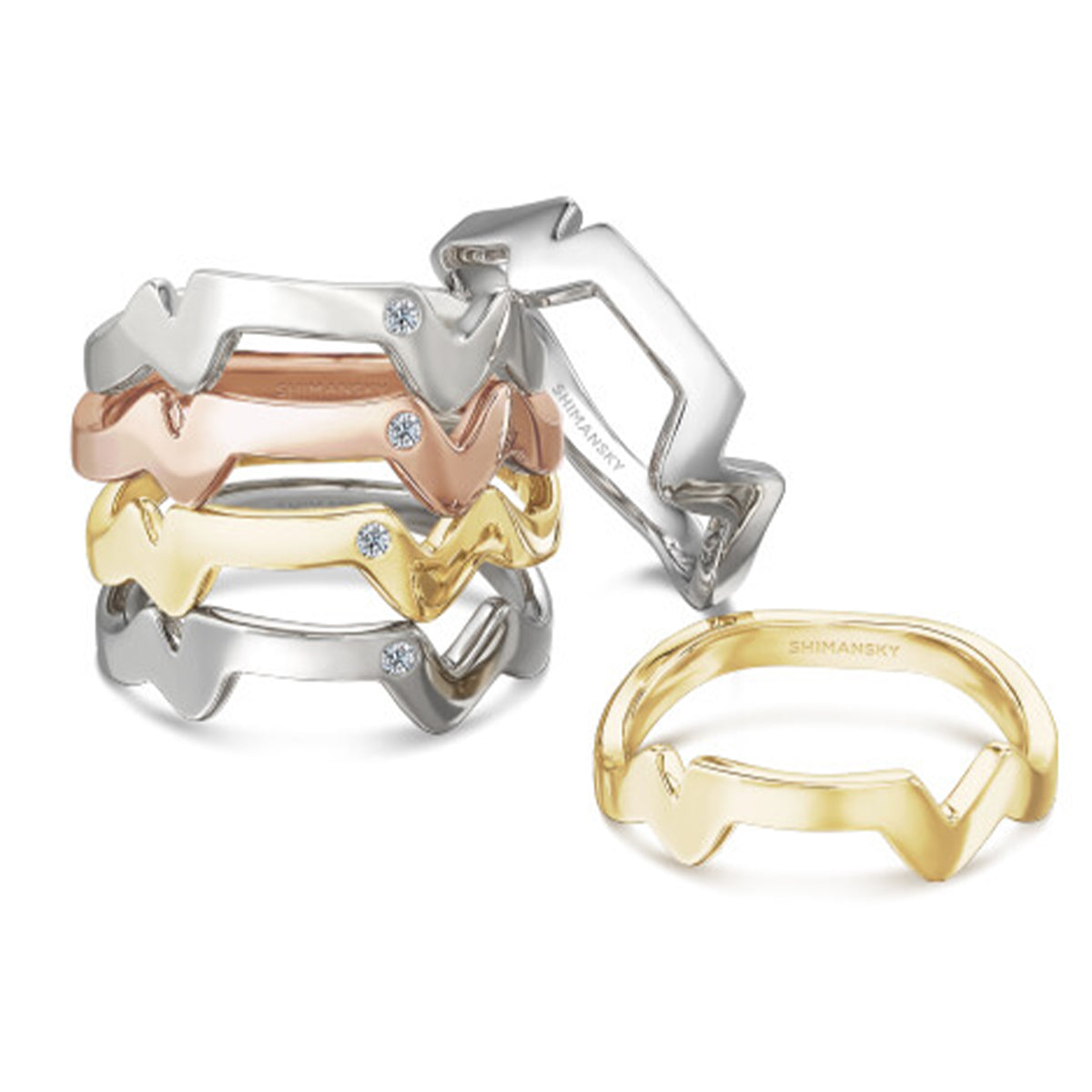 An assortment of Shimansky's Table Mountain diamond rings