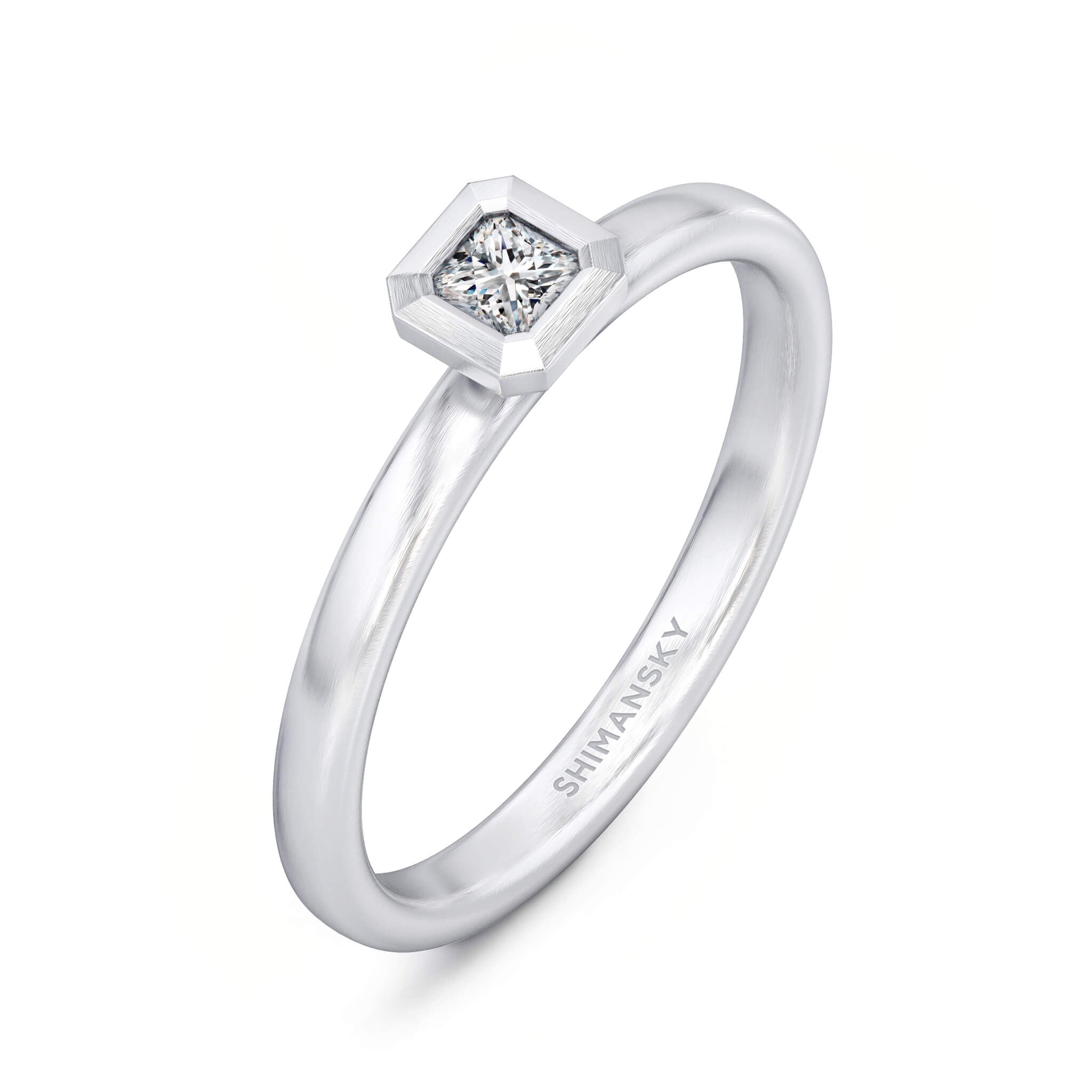 Shimansky - My Girl Diamond Tube Set Solitaire Ring 0.15ct Crafted in Brushed 18K White Gold
