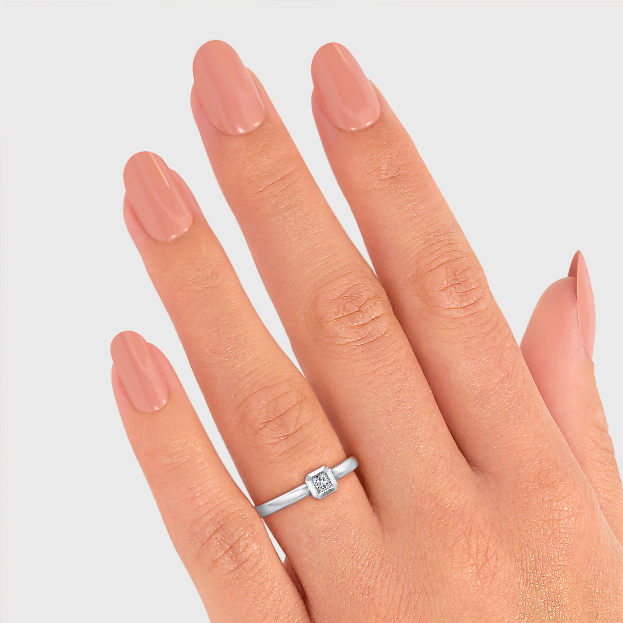 Shimansky - Women Wearing the My Girl Diamond Tube Set Solitaire Ring 0.15ct Crafted in Brushed 18K White Gold