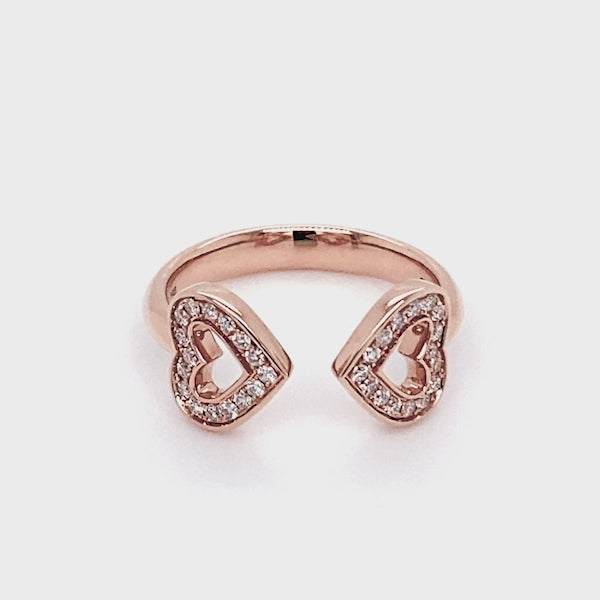 Shimansky - Two Hearts Open Diamond Pave Ring 0.20ct crafted in 18K Rose Gold Product Video
