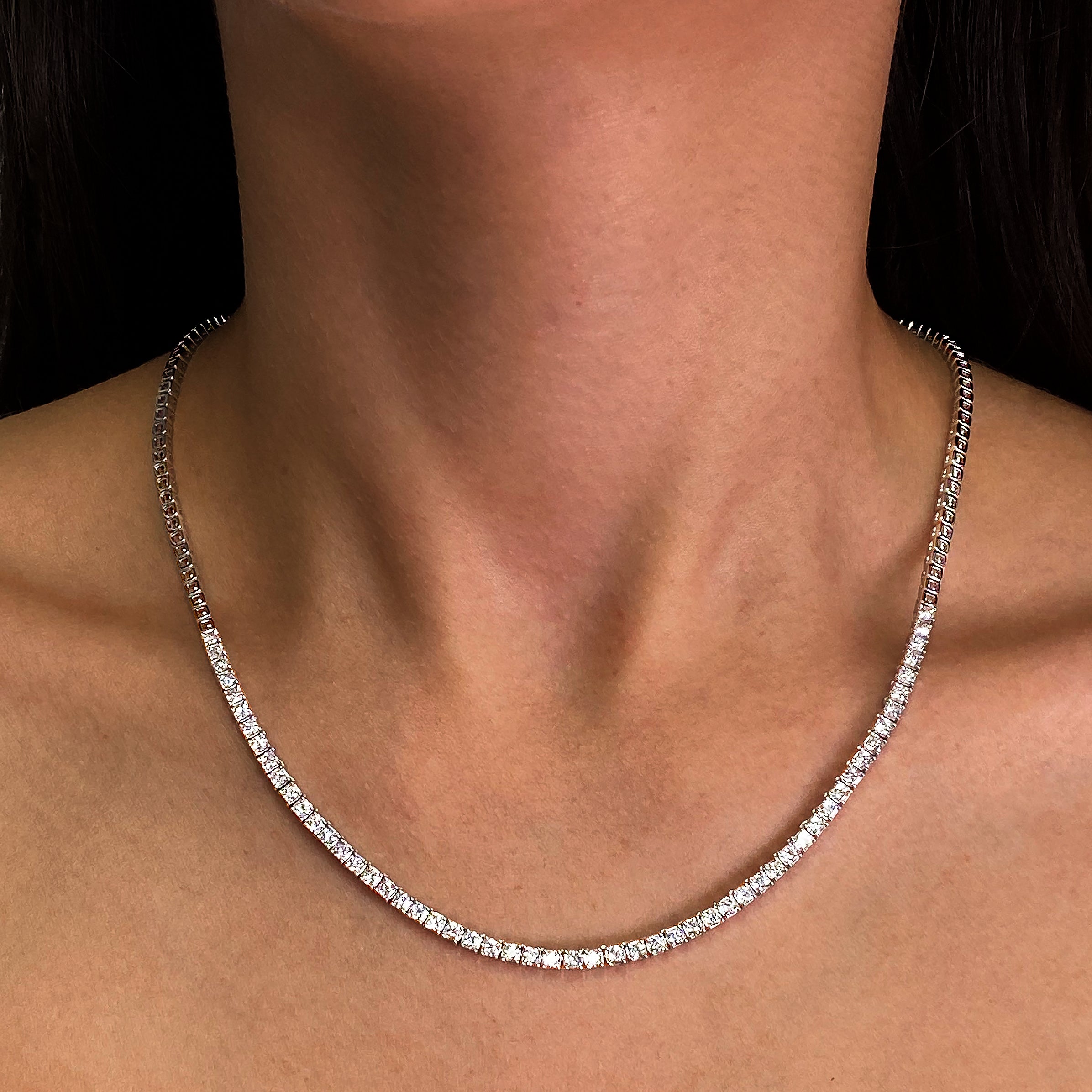 Shimansky - Women Wearing the My Girl Diamond Tennis Necklace 4.97ct Crafted in 18K White Gold