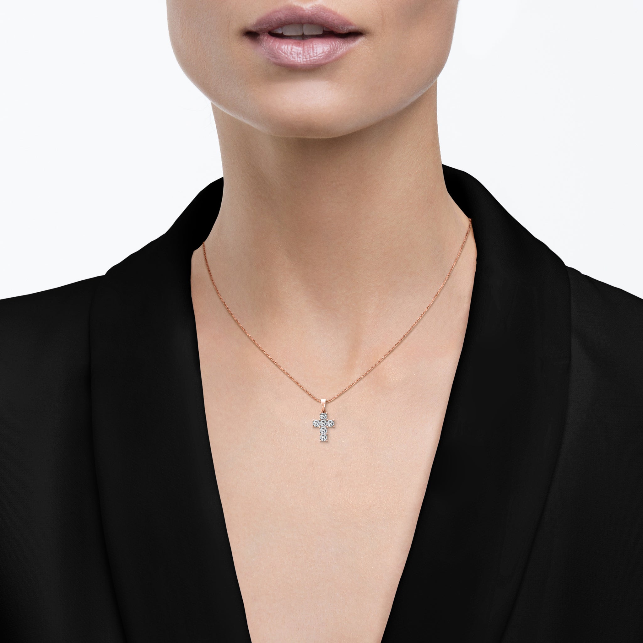 Shimansky - Women Wearing the My Girl Diamond Cross Pendant 0.40ct Crafted in 18K Rose Gold