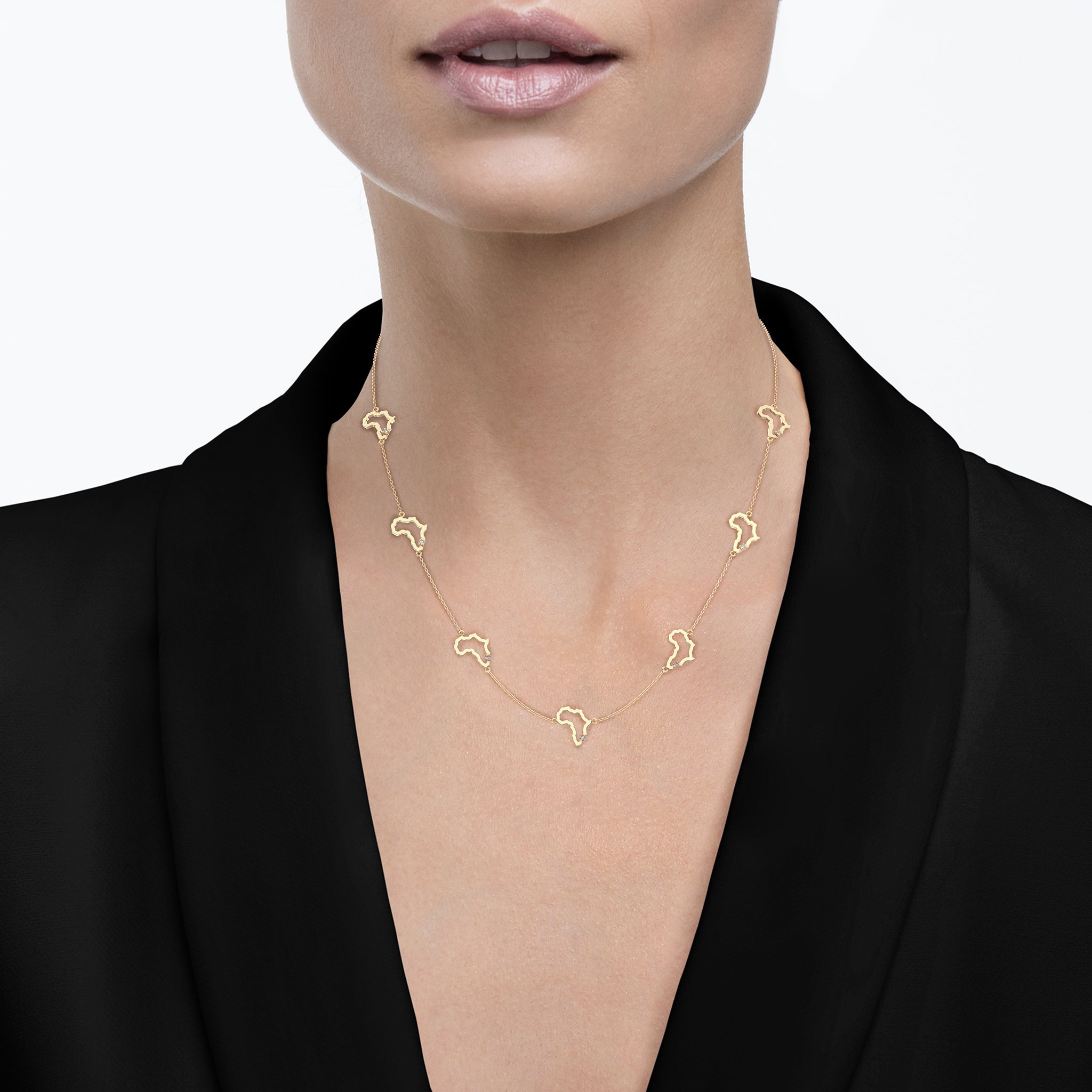Shimansky - Women Wearing the My Africa Diamond Station Necklace Crafted in 14K Yellow Gold