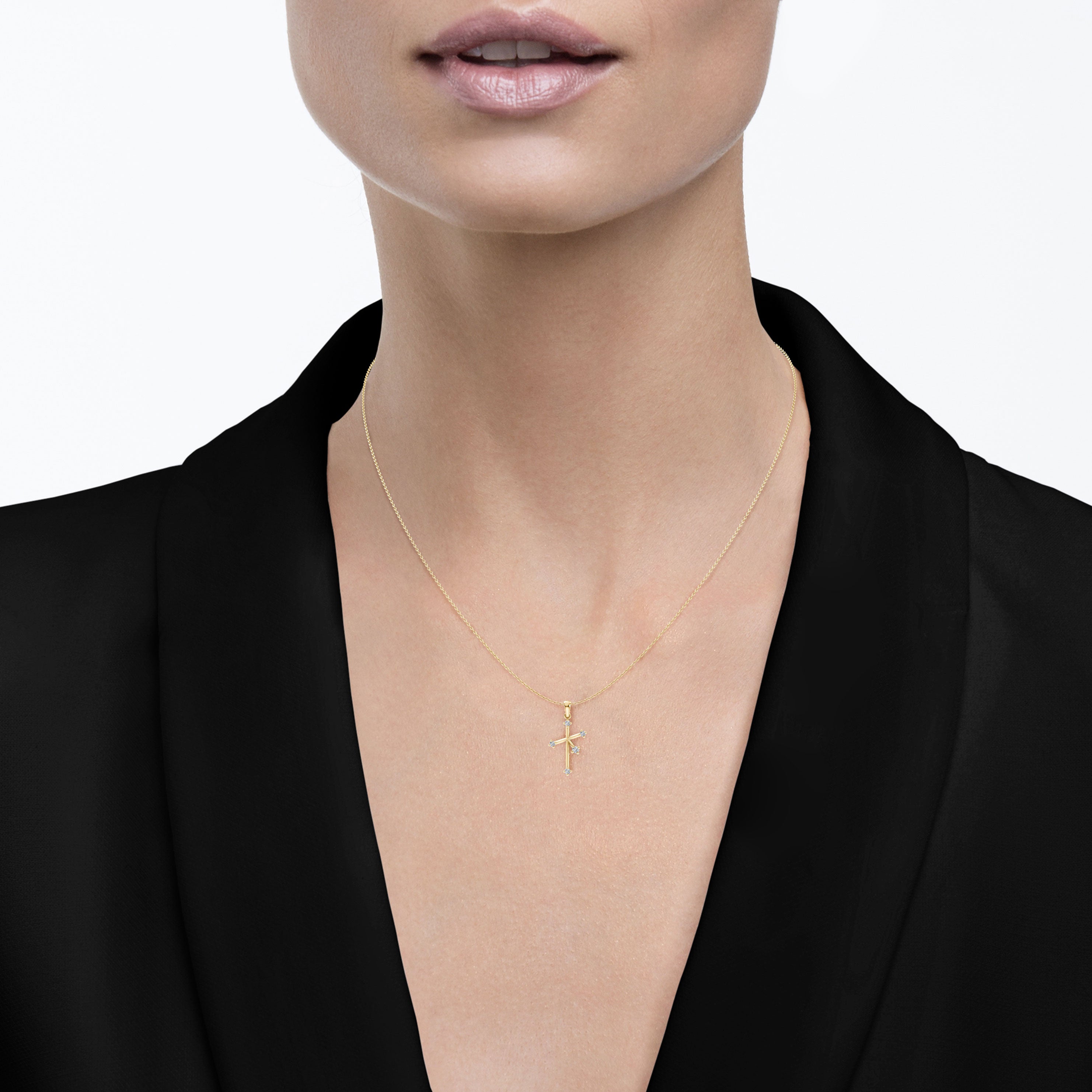 Shimansky - Women Wearing the Southern Cross Small Diamond Pendant Crafted in 14K Yellow Gold