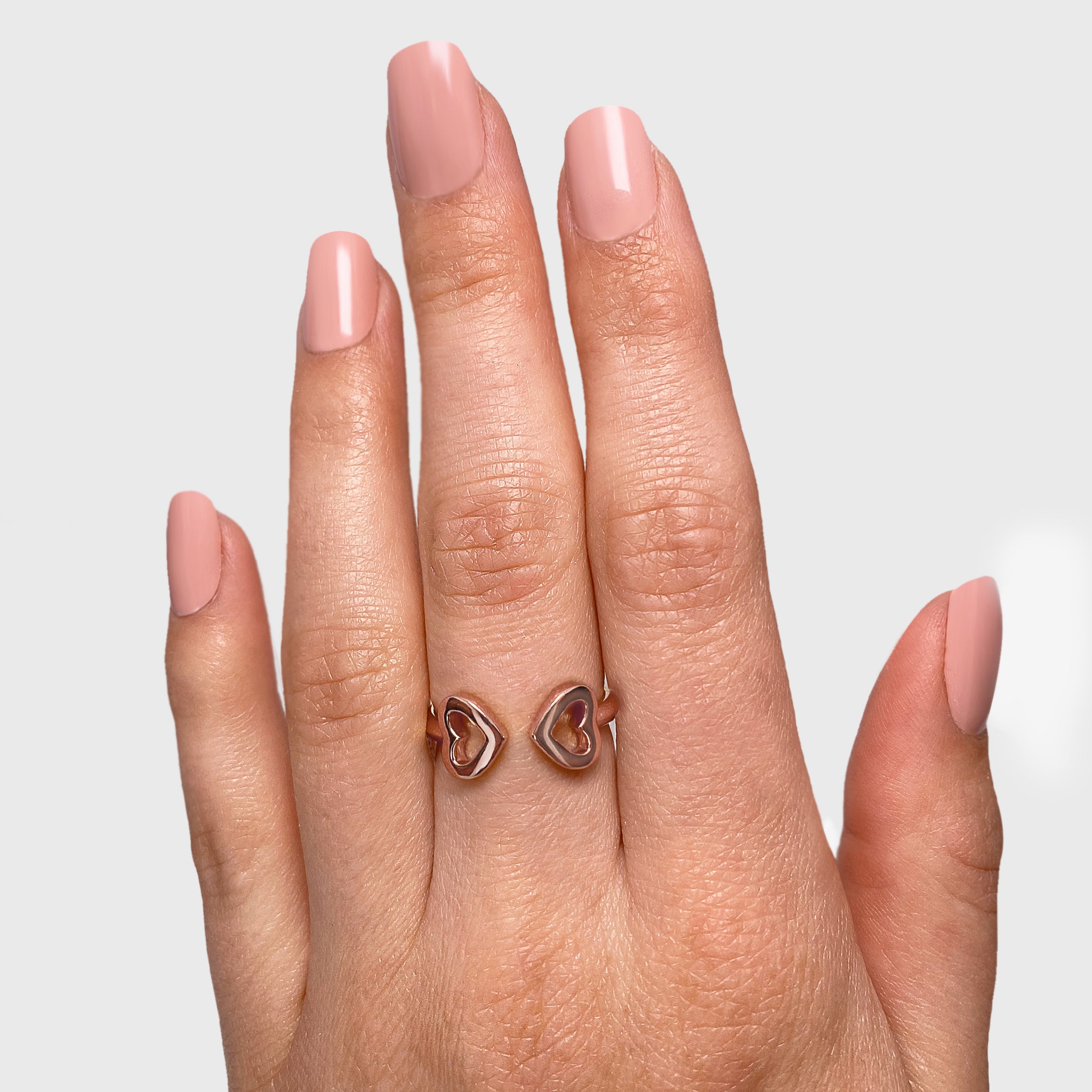 Shimansky - Women Wearing the Two Hearts Open Ring Crafted in 18K Rose Gold