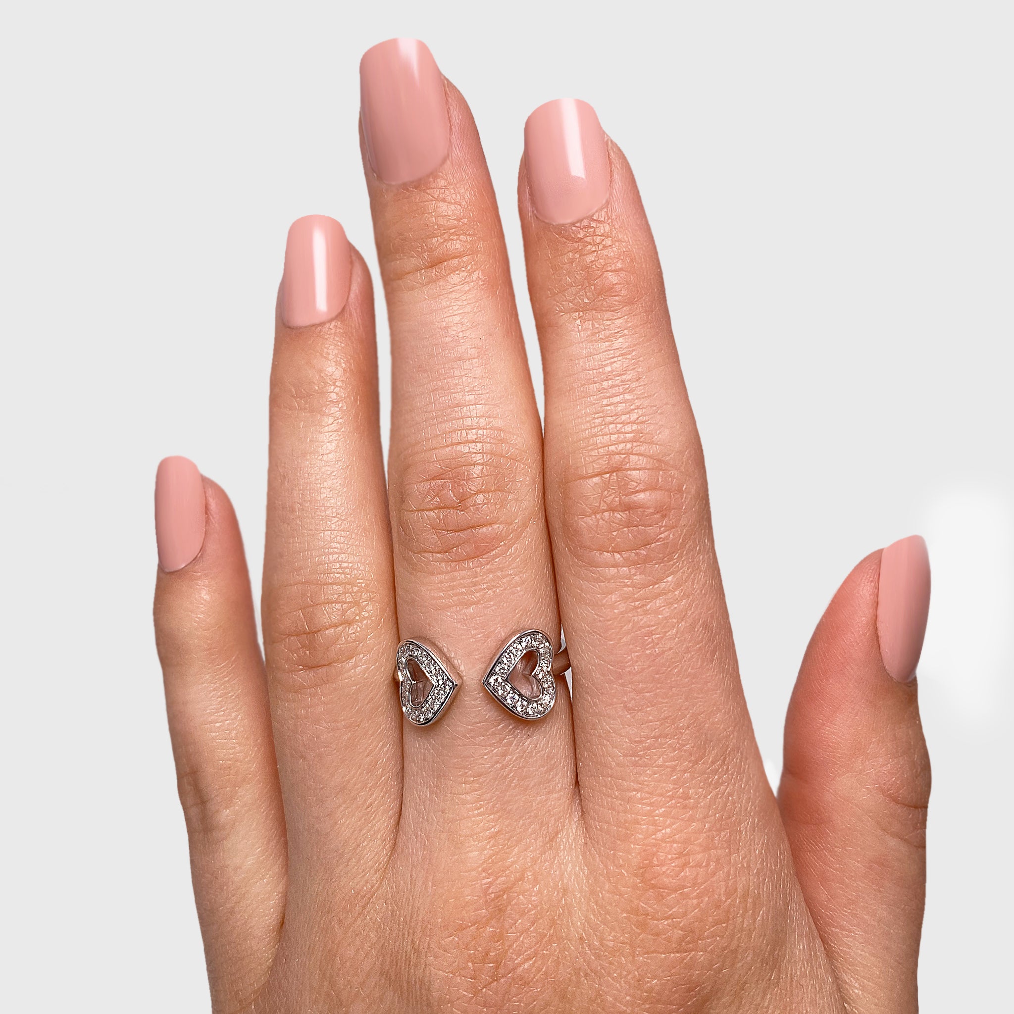 Shimansky - Women Wearing the Two Hearts Open Diamond Pave Ring 0.20ct in 18K White Gold