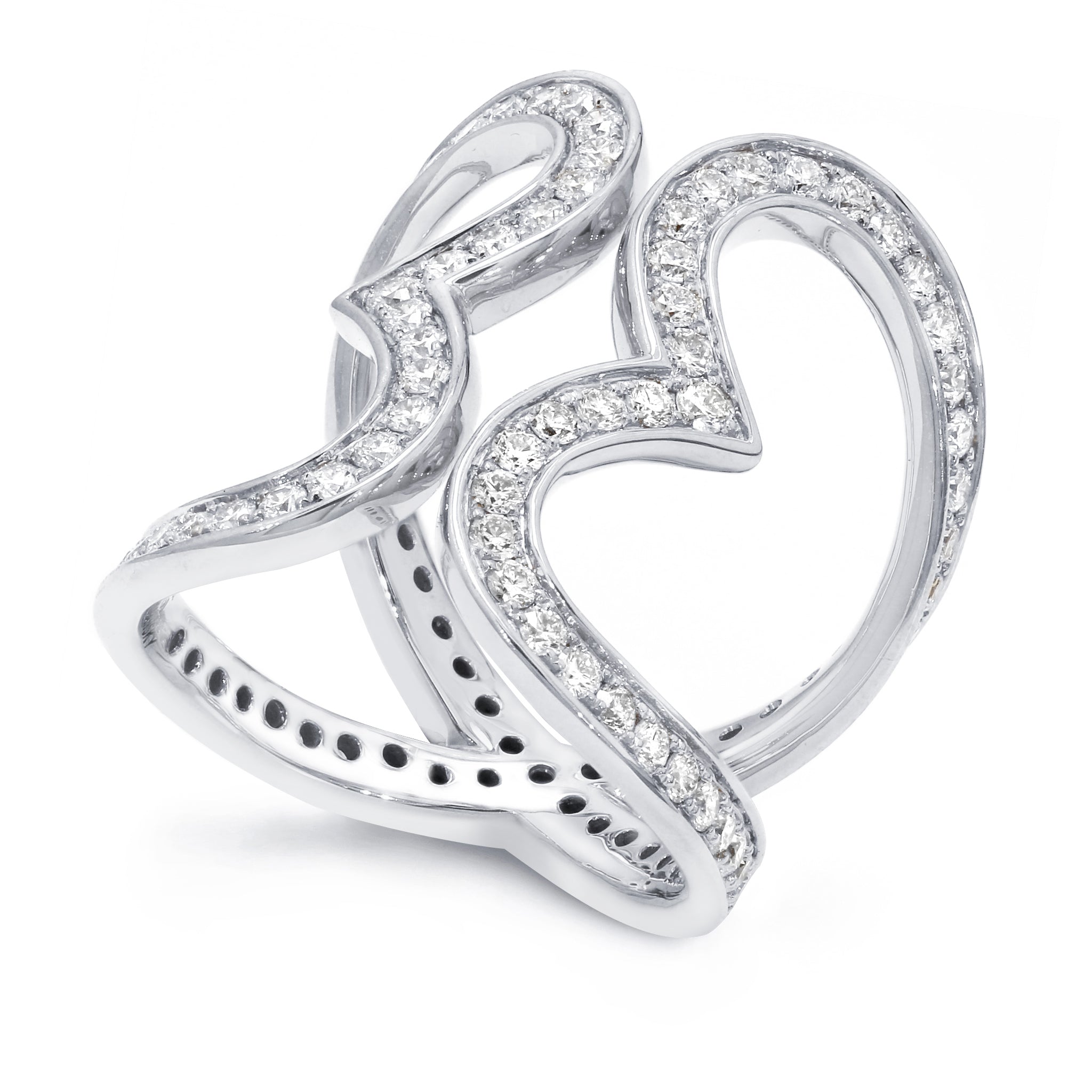 Shimansky - Two Hearts Diamond Statement Ring 1.70ct crafted in 18K White Gold